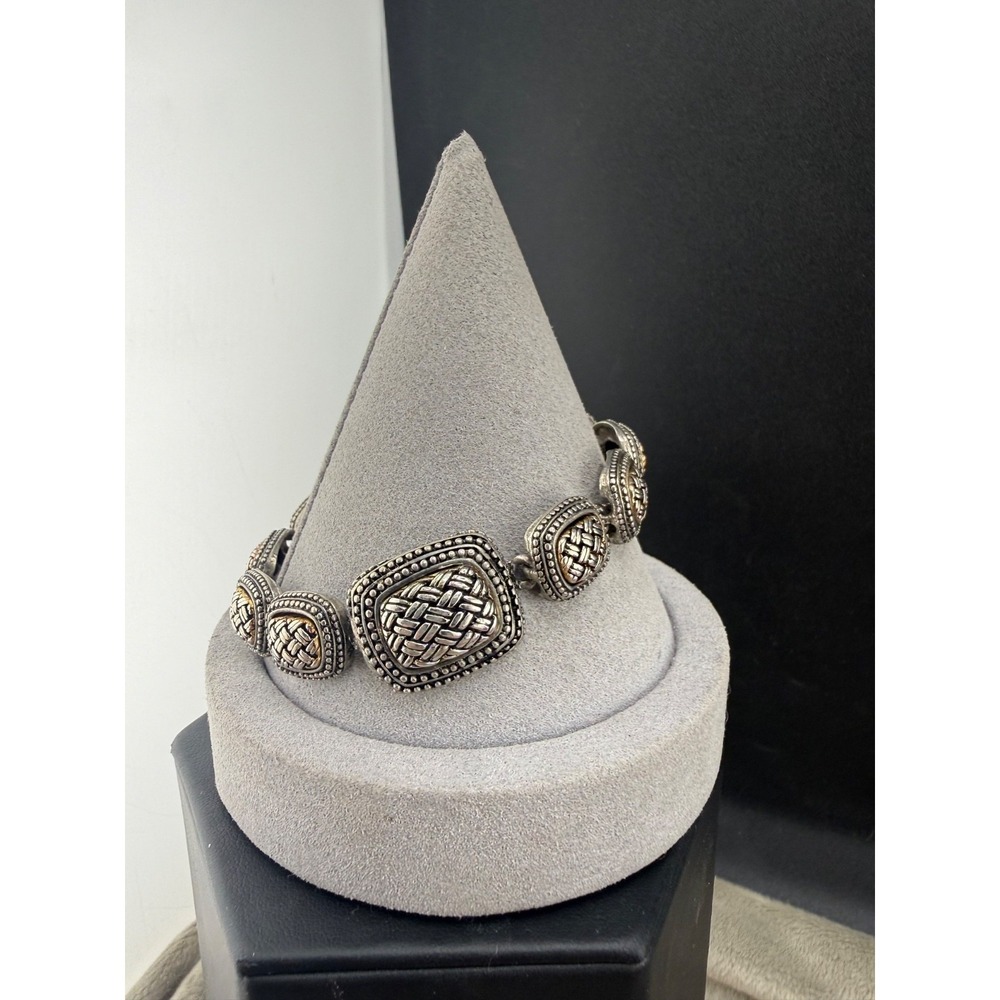 Vintage Estate Bracelet Silver Tone Chunky Basket Weave Link 7.5"